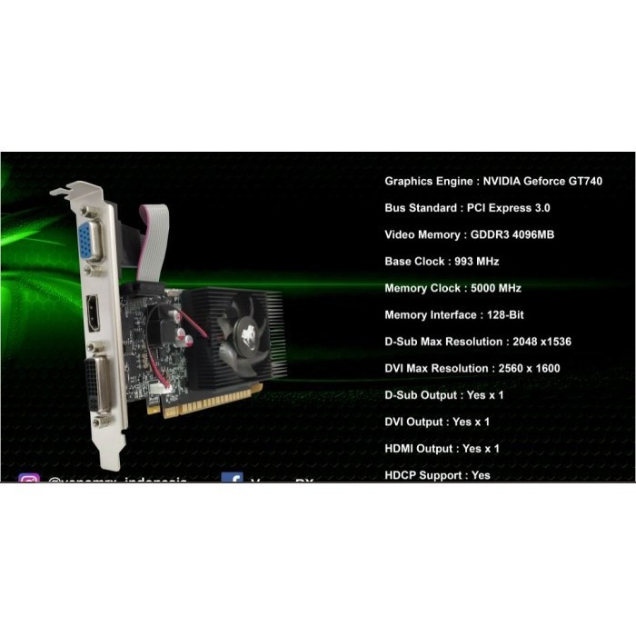 Vga Card Nvidia Venomrx Gt 740 4Gb Ddr3 128Bit Port Hdmi / Vga / Dvi-D Termurah Terlaris Promo