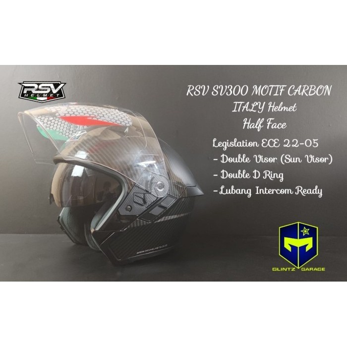 Rsv Sv300 Carbon Gloss Double Visor Helm Half Face Original Rsv