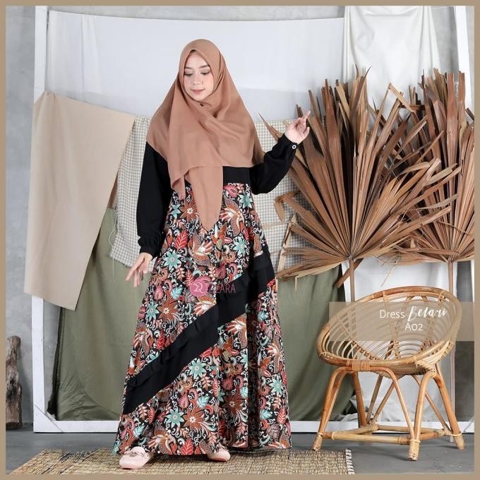 Zizara Betari Dress A02 Black Gamis Batik Bisa Couple Batarajuna Terbaik