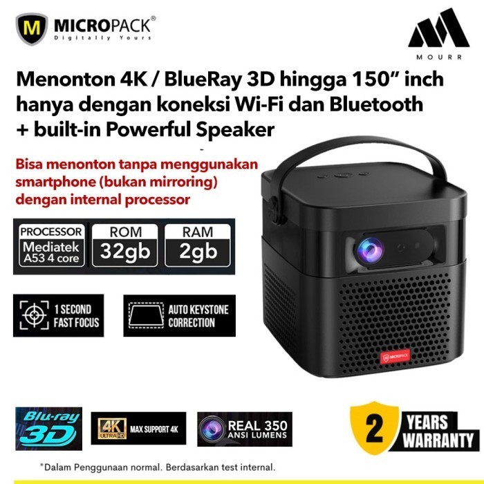 Blueray 4K Projector Mini Proyektor 1080P Micropack Smart Mpj-02 Termurah Terlaris Promo