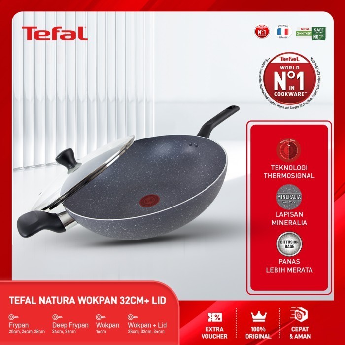 Tefal Natura Wokpan 32Cm+ Lid Wajan Anti Lengket
