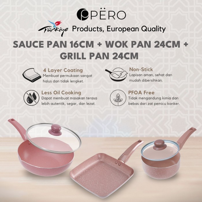 Pero Bundle - Sauce Pan 16Cm + Wok Pan 24Cm + Grill Pan 24Cm Termurah Terlaris Promo