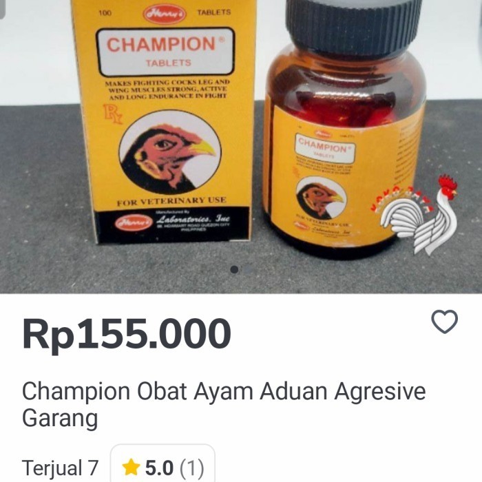 

Champion Obat Vitamin Doping Ayam Tarung Anjing Burung Merpati 100Tab