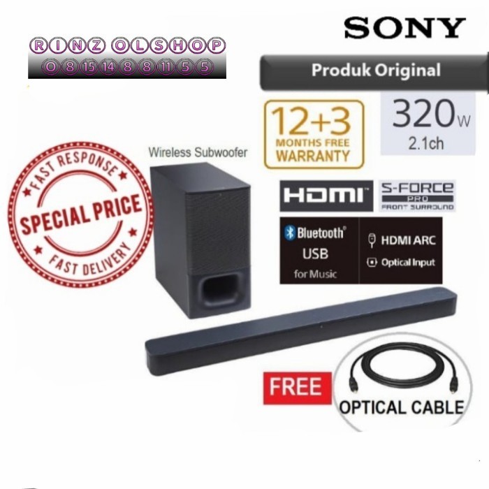 Soundbar Sony Ht-S350 Bluetooth Wireless Subwoofer Hts350 2.1Ch