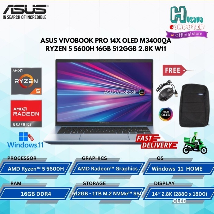 Asus Vivobook Pro 14X Oled M3400Qa - Ryzen 5 5600H 512Gb Ssd Win11 Ohs