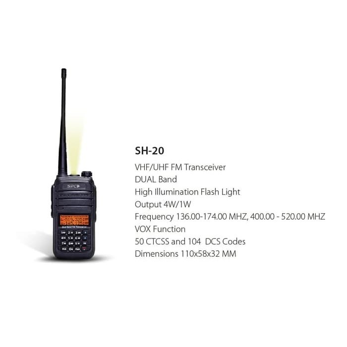 Walkie Talkie Dual Band Ht Spc Sh20 1800Mah