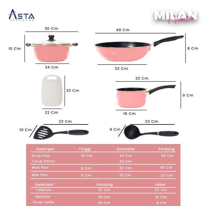 Asta Panci Set Valentina Milan Cookware Set 7 Pcs Anti Lengket 7Pcs