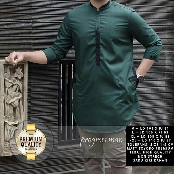Koko Kemeja Baju Kurta Katun Tangan Lengan 3/4 Hijau Toska Tosca Botol