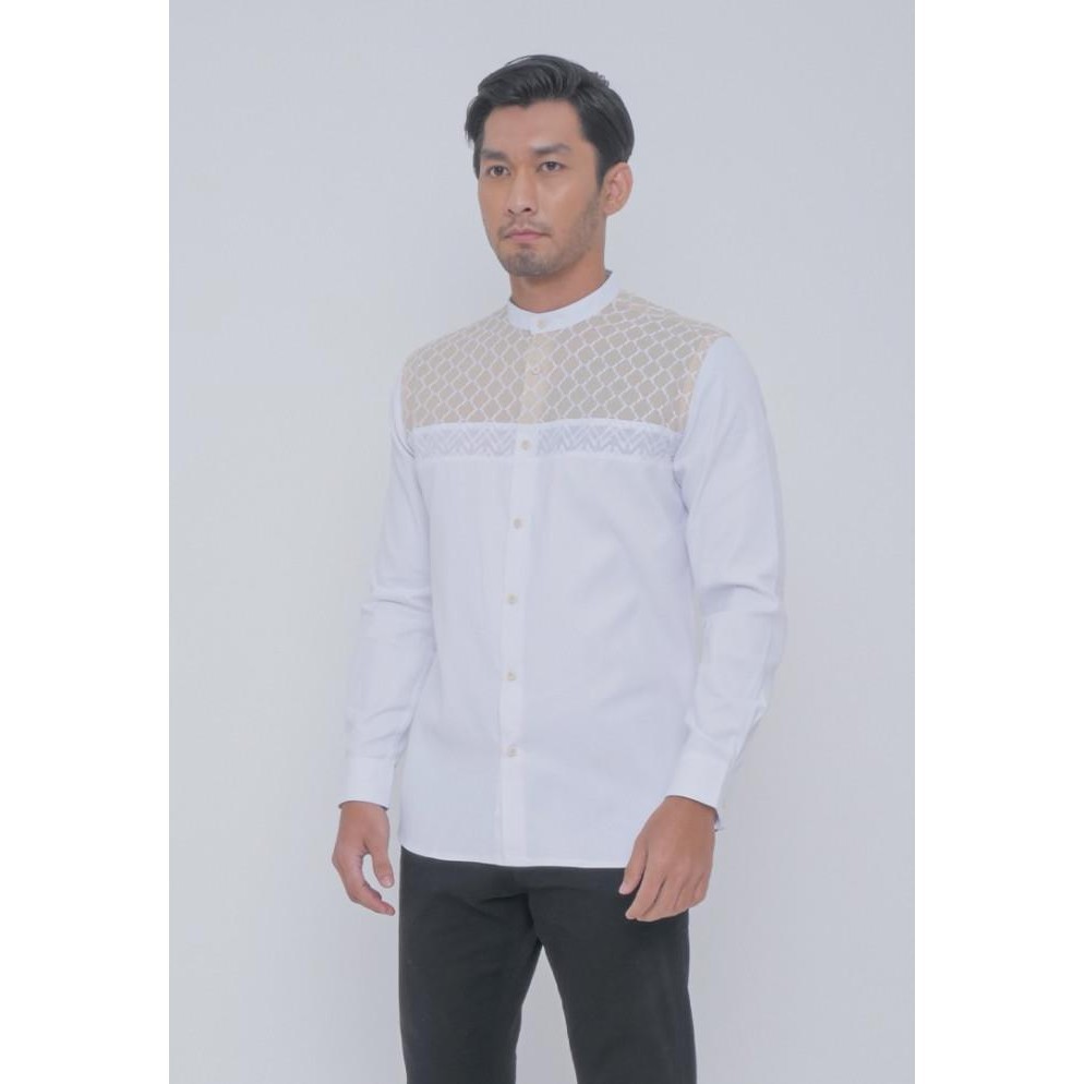 Men'S Top Kemeja Koko Lengan Panjang Modern Fit Rashdan - White