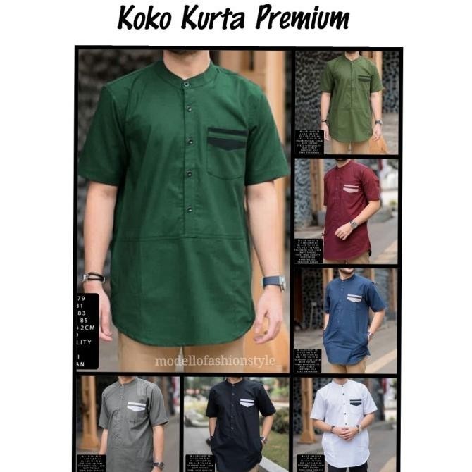 Kurta Koko Kemeja Baju Katun Tangan Lengan Pendek Hijau Ijo Botol