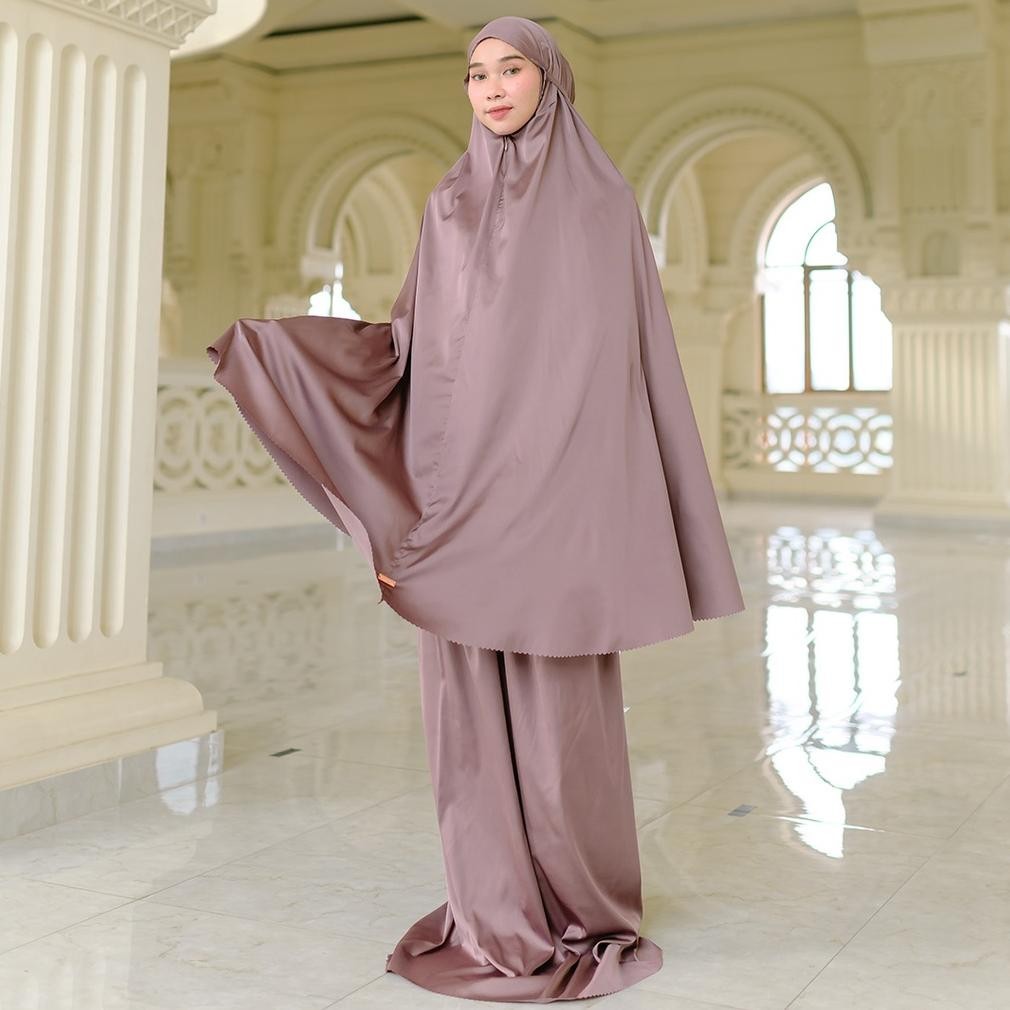 Terlaris Lozy Hijab - Mecca Prayer Set With New Pouch ( Mukena Satin Lasercut )
