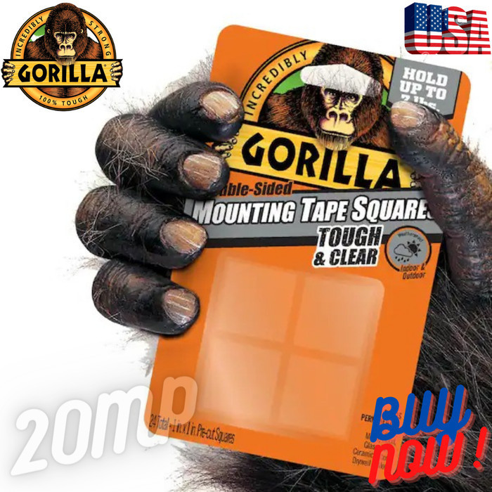 

GORILLA TOUGH & CLEAR DOUBLE SIDED TAPE SQUARES 24 PCS USA MOUNTING