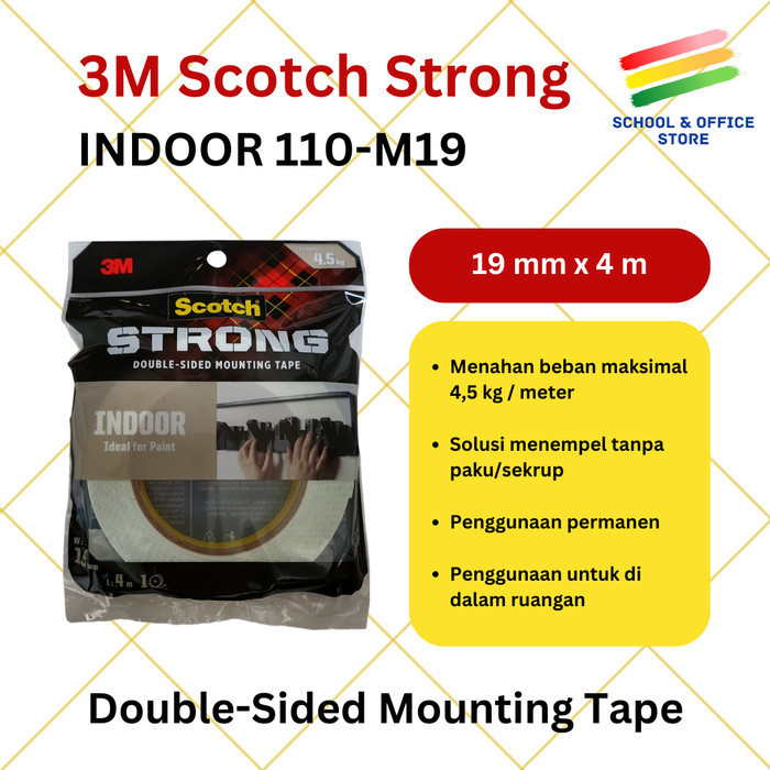 

3M SCOTCH STRONG INDOOR DOUBLE TAPE / MOUNTING TAPE 19 MM X 4 M