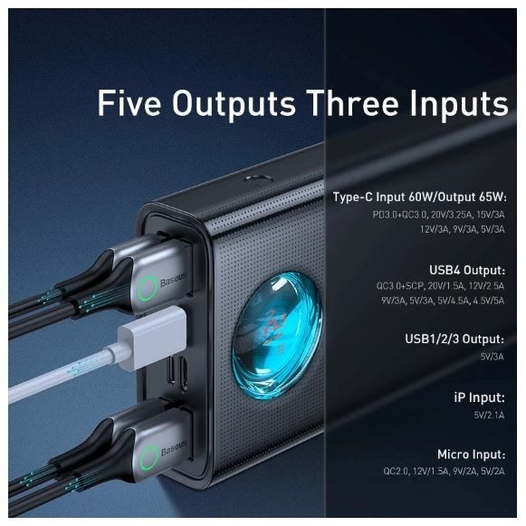 Baseus 65W Power Bank 30000Mah Pd Quick Charging For Smartphone Laptop