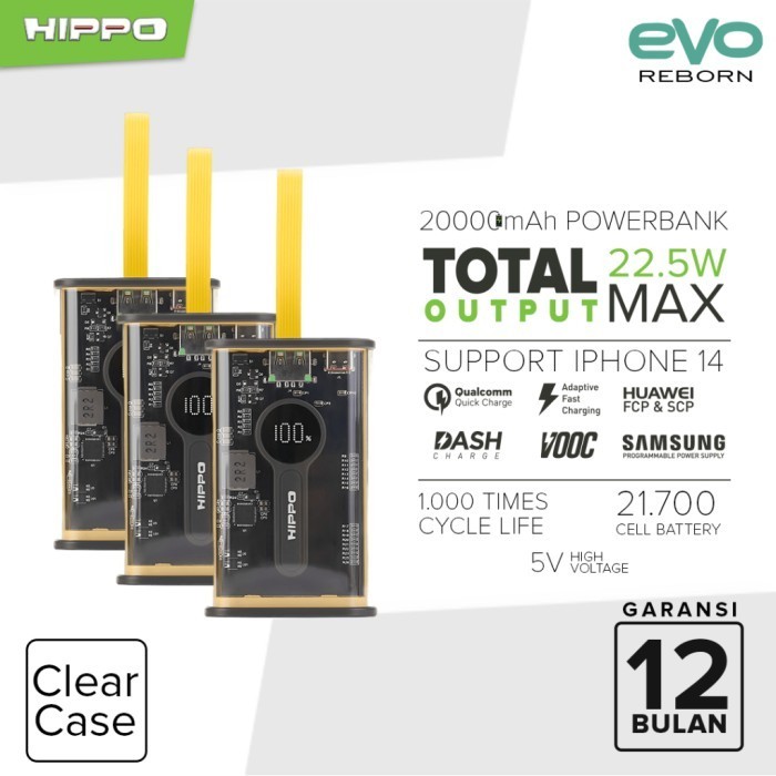 Hippo Powerbank Evo Reborn 20000Mah Pd 22,5W Qc Pd Output