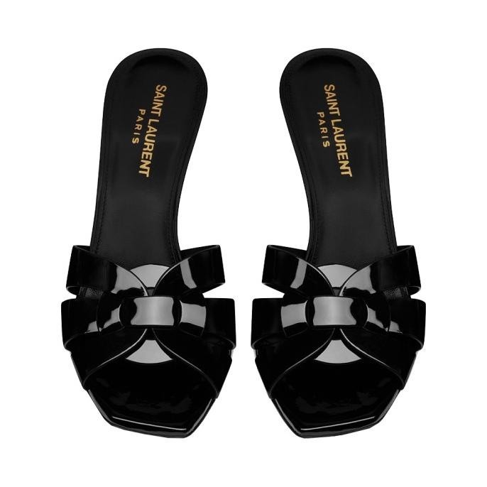 Saint Laurent Tribute Patent Leather 8.5 Cm Heeled Sandal Black