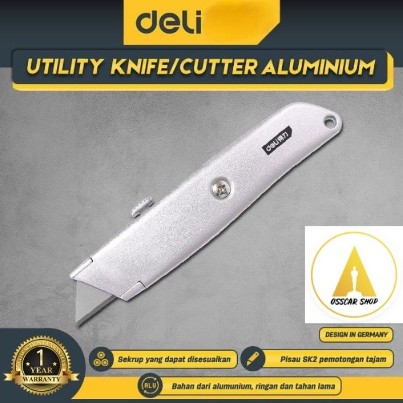 

Deli Utility Knife / Cutter Aluminium SK5 3 Mata Pisau Auto-lock Perkakas DL4260
