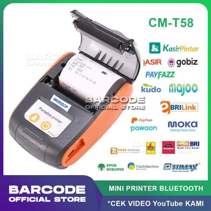 Mini Thermal Printer Bluetooth Codesoft Hp-M200 58Mm Support Mokapos