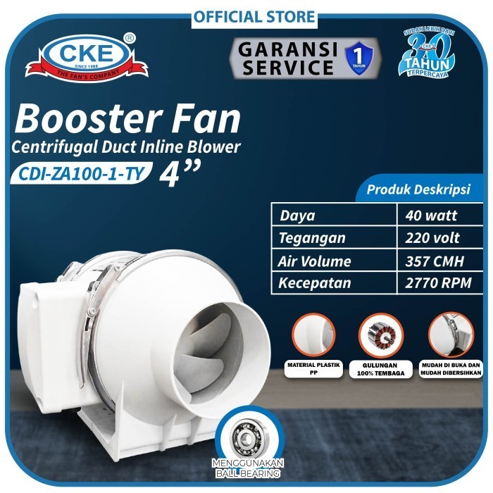 Inline Duct Fan Plastik 4" Inch Kipas Booster Ventilasi Extractor Fan
