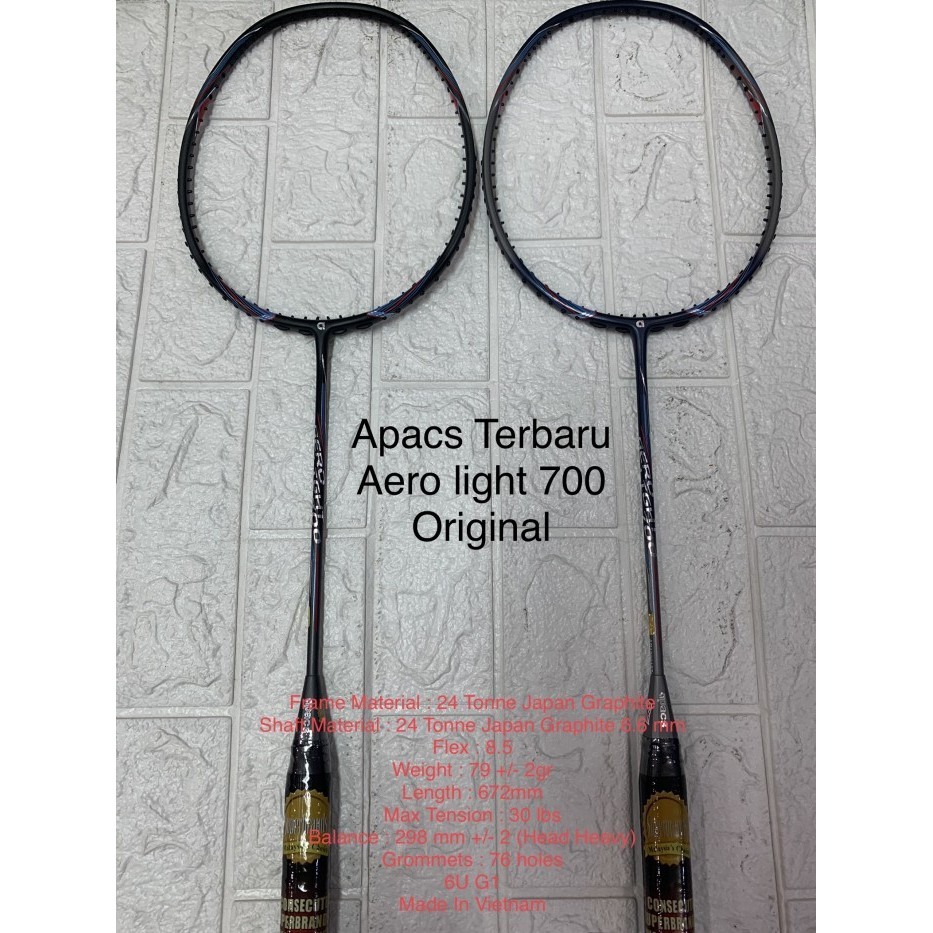 Raket Badminton APACS AERO LIGHT 700 grip 6U G1 original