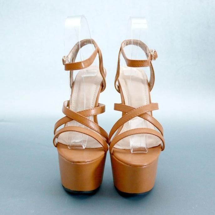 Ykshoes 1530 17Cm Heels Sepatu Hak Tali Tinggi X Strappy Black Brown H
