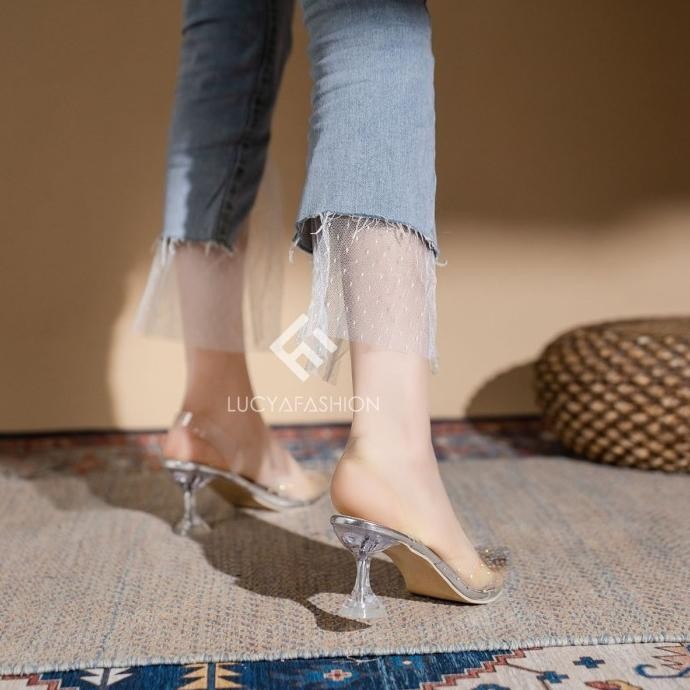 Heels Agi0206 Sandal Transparan Kaca Wanita Import Kristal Model