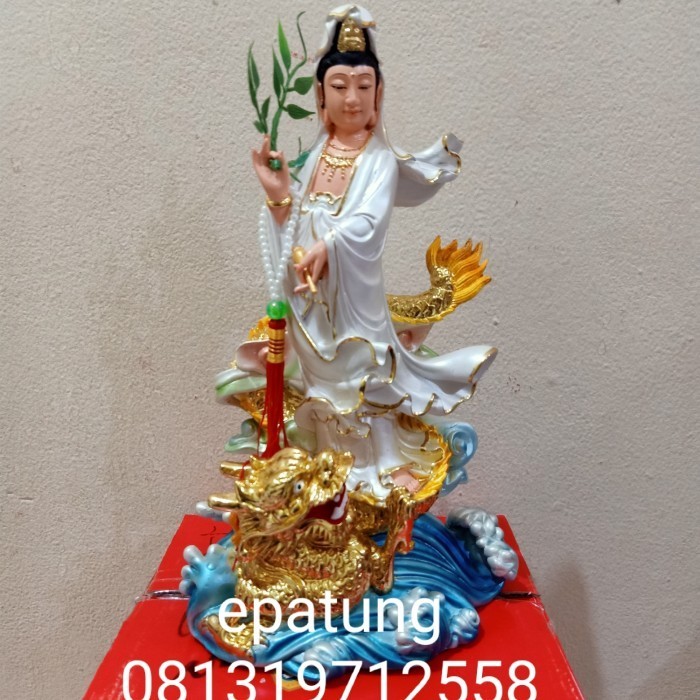 patung kwan im / kwan in / guan yin / naga 12 inch fiber