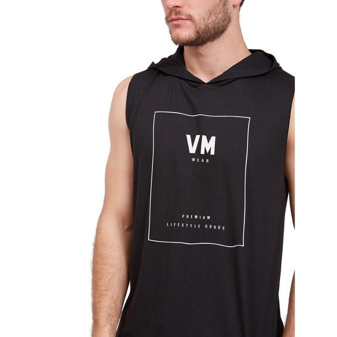 Vanmavell kaos Singlet Hoodie Kaos Buntung Pria - Hitam