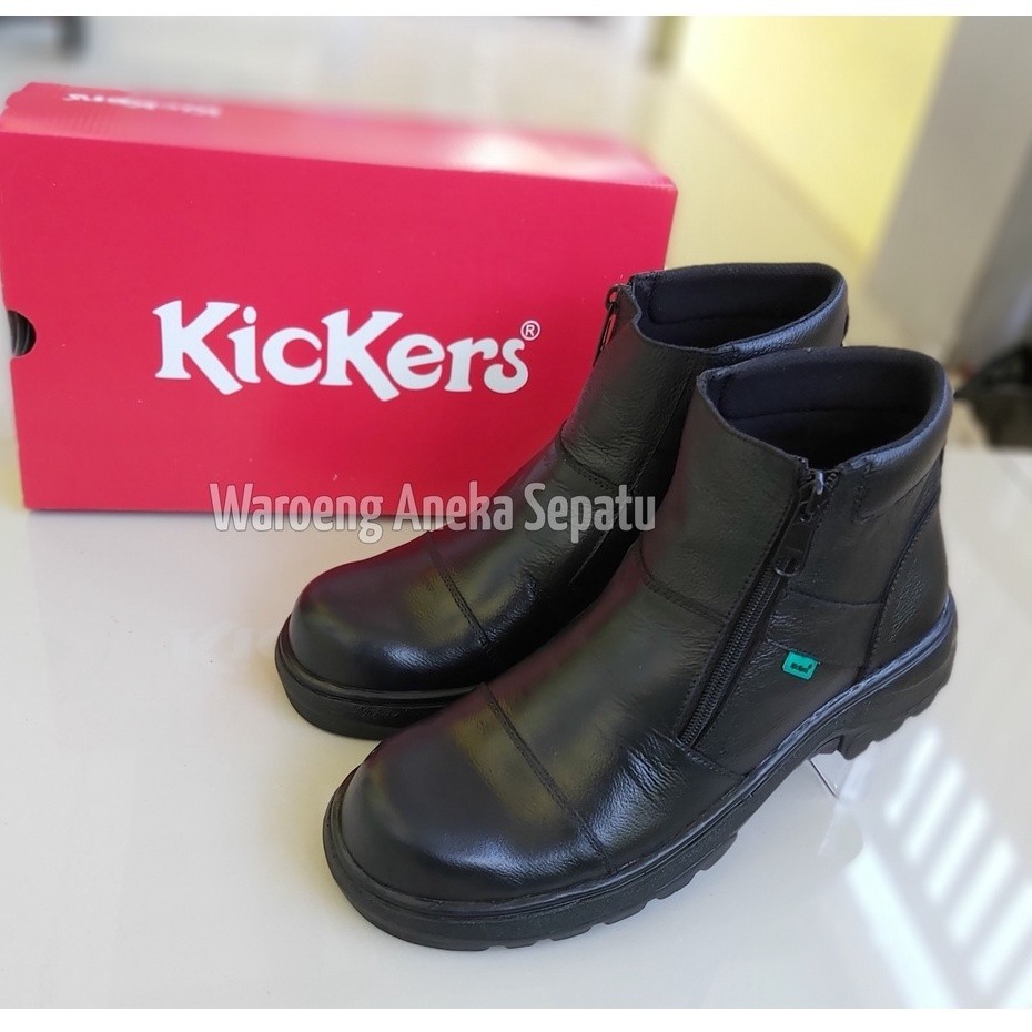 Sepatu Pra Boots Safety Kickers King Resleting Kulit Asli Ujung Besi Warna Hitam Casual Formal Kasua