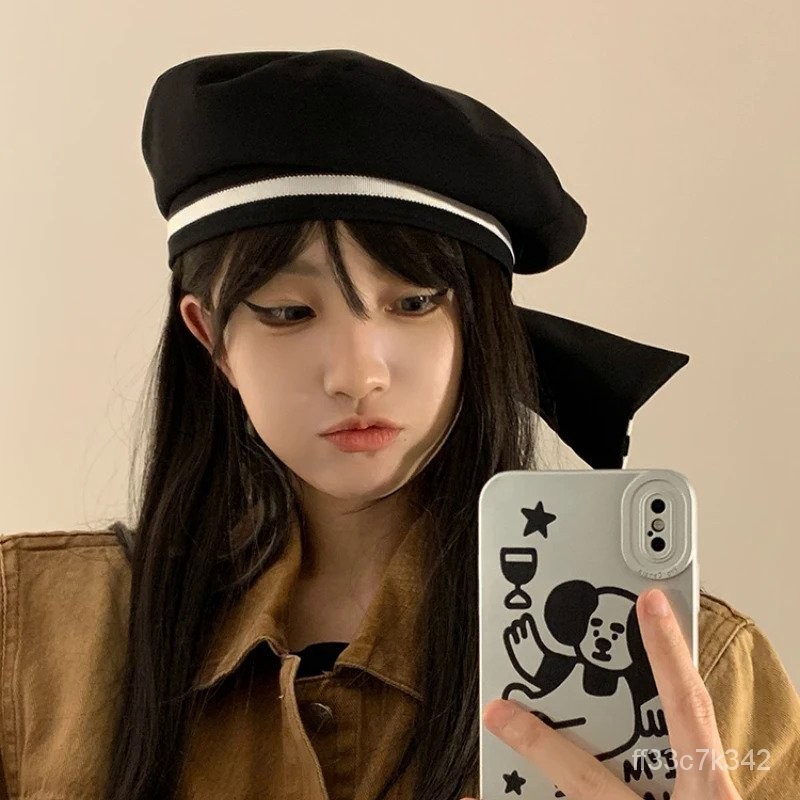 2022 Japanese New Fashion Cotton Beret Caps for Women Bow Sailor Cap Jk Boinas Para Mujer Goros Cali