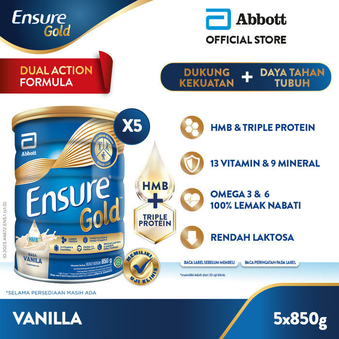 

Ensure Gold Hmb Vanila 850 G - Nutrisi Dewasa Rendah Laktosa - 5 Pcs