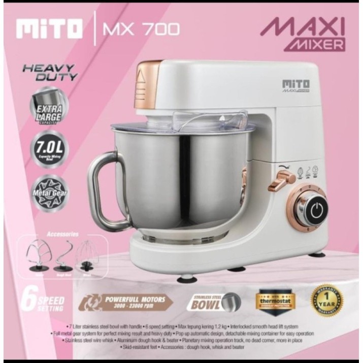 Mito Standing Mixer Maxi Mixer Mx700 Mx 700 Kapasitas 7L Gear Metal