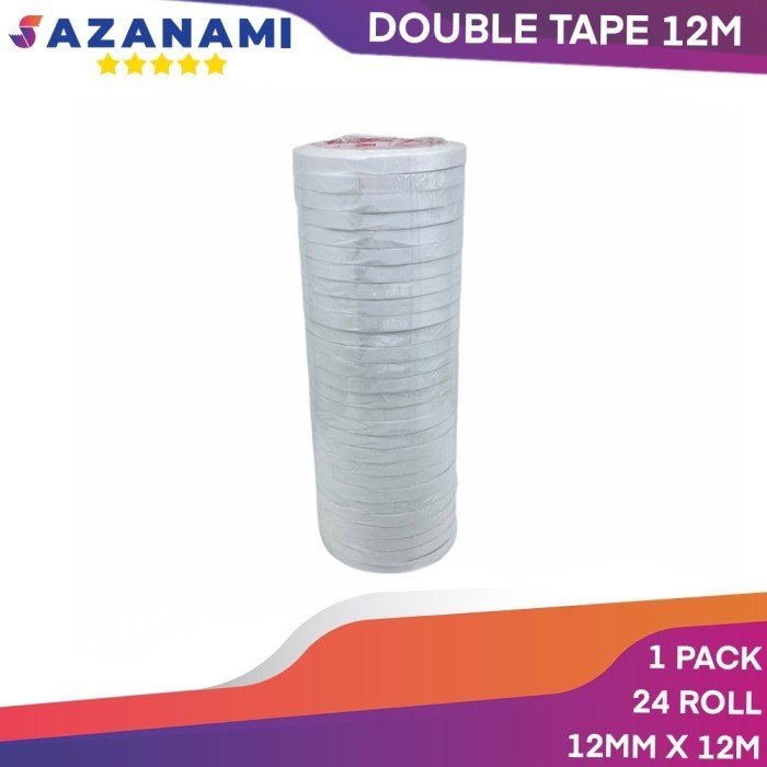 

DOUBLE TAPE 12MM x 12 METER DOUBLETAPE KERTAS PUTIH SAZANAMI ISI 24ROL HOT SALE