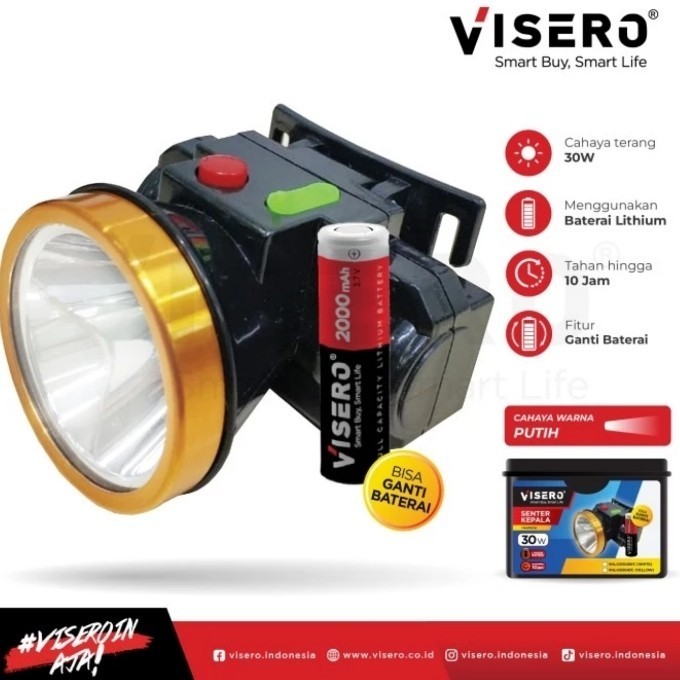 Senter Kepala 30Watt VISERO Baterai lepas / Senter Kepala 30Watt