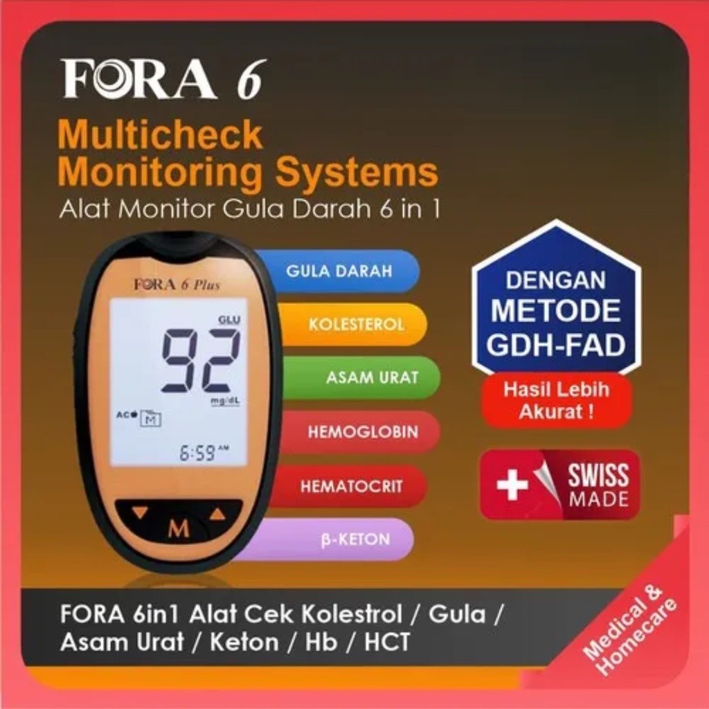 FORA 6IN1 PLUS / ALAT CEK GULA DARAH, ASAM URAT,HB,HCT