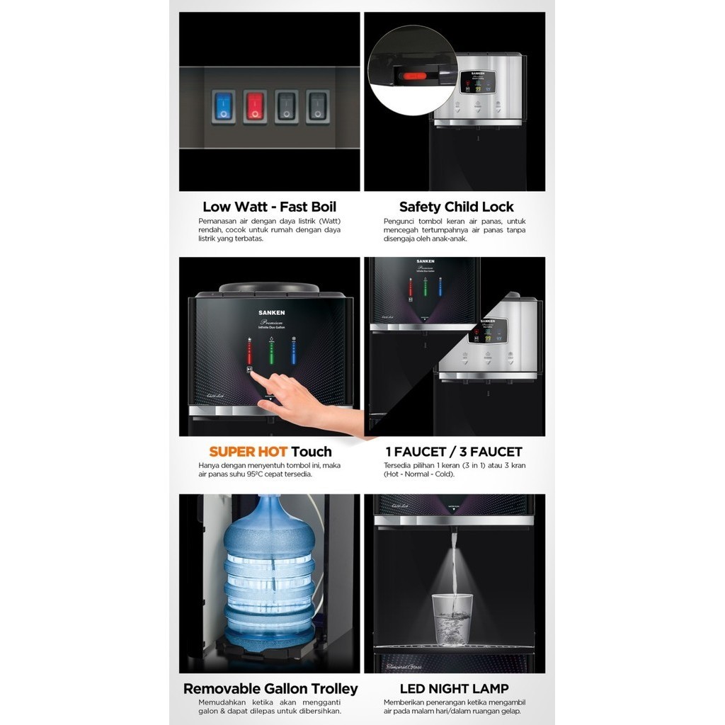 Sanken Dispenser Infinite Series Bottom Loading Db-12Ss-Bk Premium