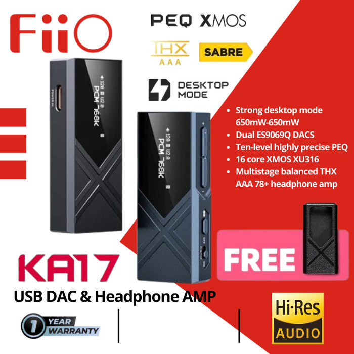 Fiio Ka17 / Ka-17 / Ka 17 High End Dongle Amplifier W/Dual Es9069 Dacs
