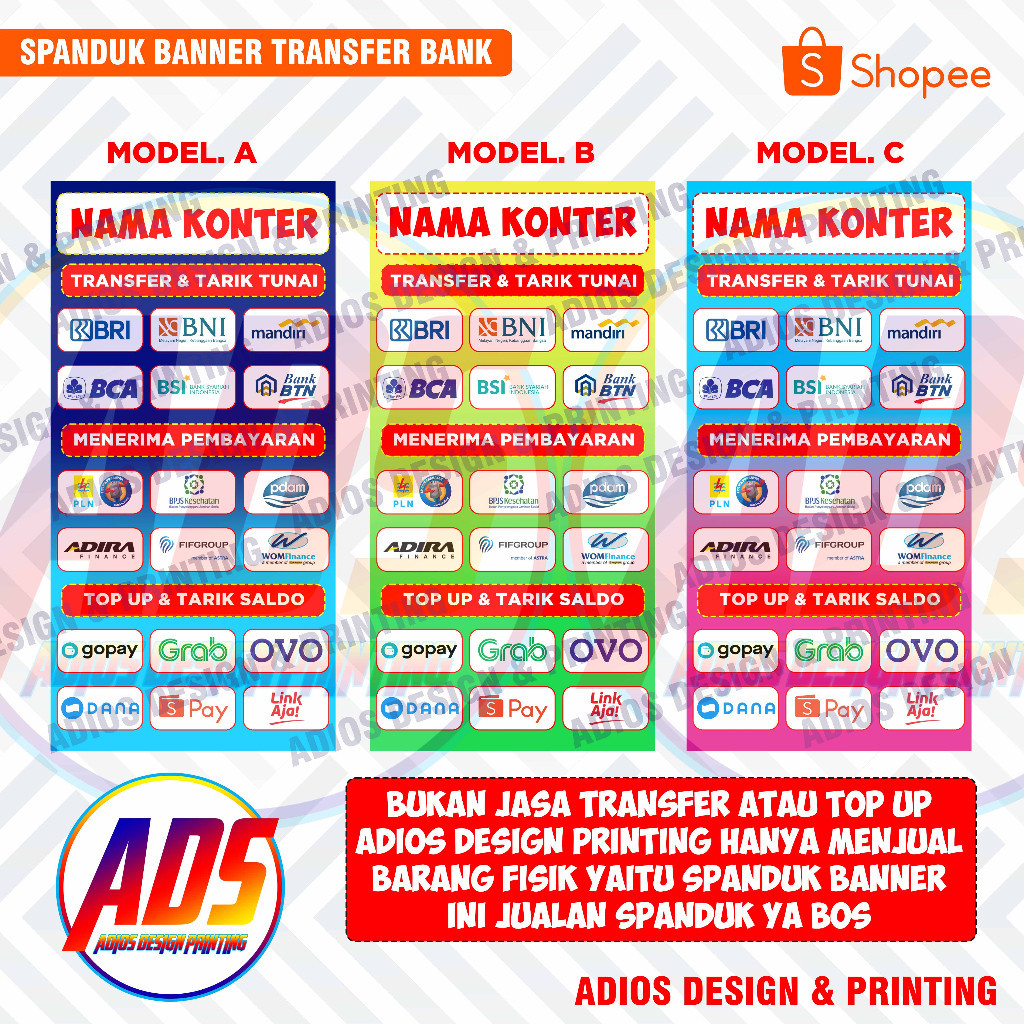 Spanduk Transfer Top Up Untuk Konter Ukuran Variasi