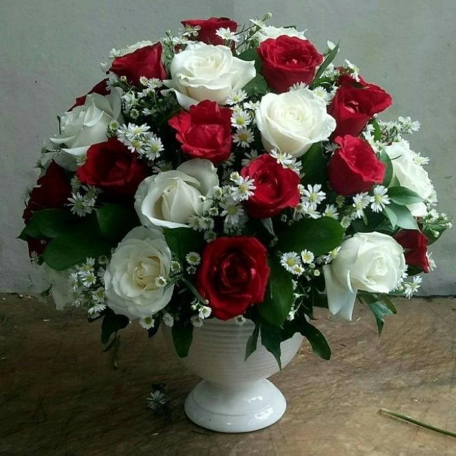 Bunga Mawar Pot/Vas Keramik Asli Segar