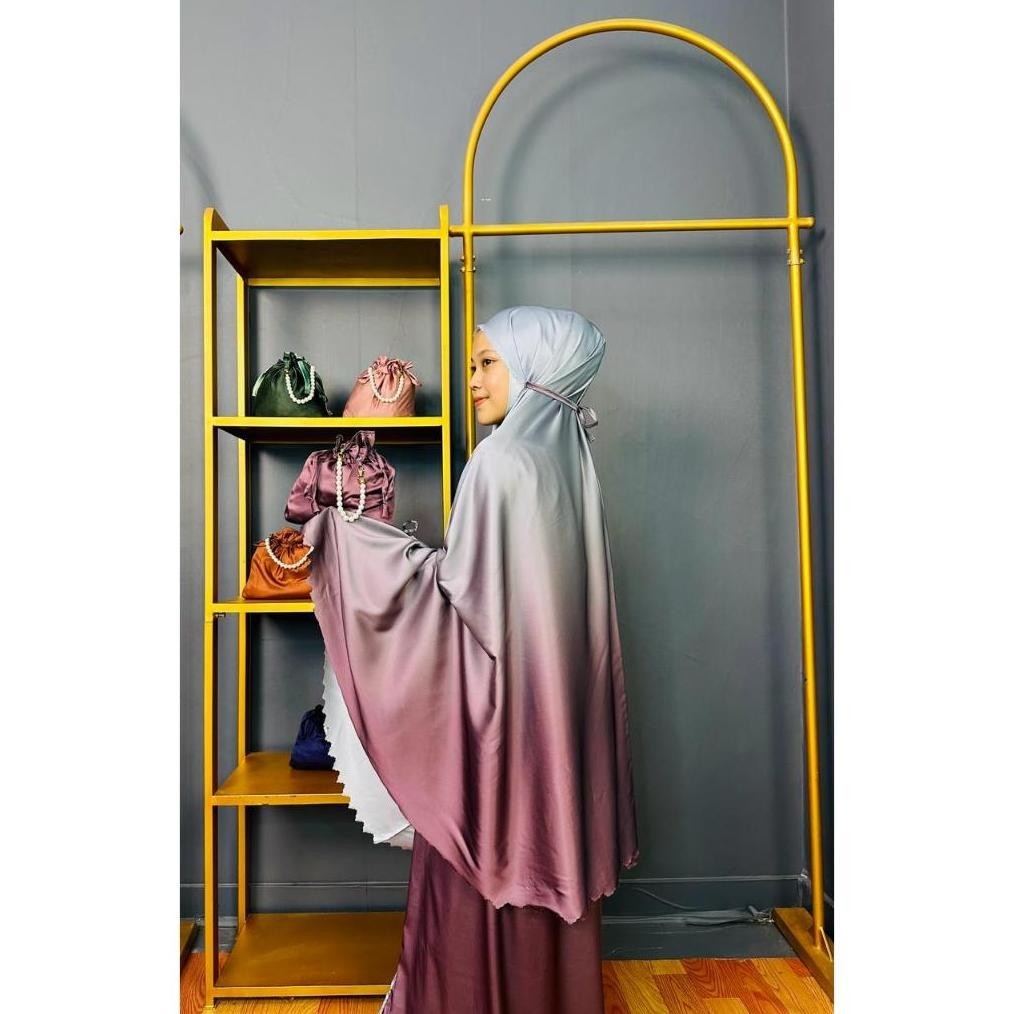 Mukena Aleta 2 in 1 By May.mukena Armani Premium Silk Ombre Lasercut