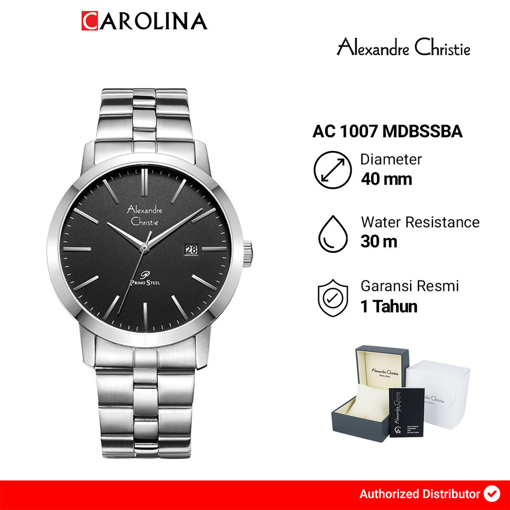 Jam Tangan Pria Alexandre Christie Primo Steel AC 1007 MDBSSBA Black Dial Stainless Steel Strap