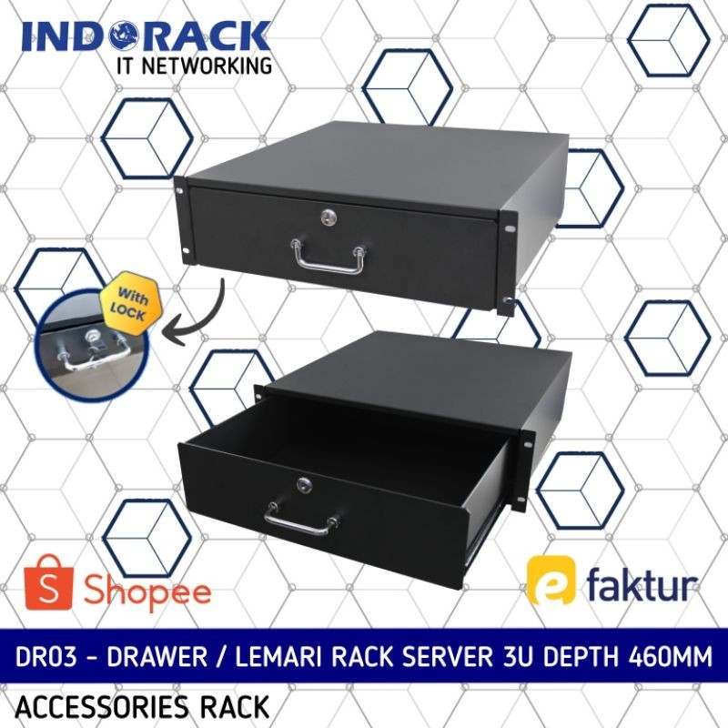 DR03 Drawer Rack 3U INDORACK Depth 460mm Lemari Penyimpanan Rak Server