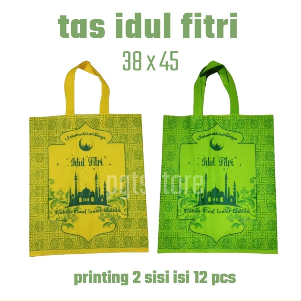 

Hemat Nyata" Tas idul fitri print 2 sisi ukr 38 x 45 isi lusinan tas lebaran hammpers hadiah thr ||