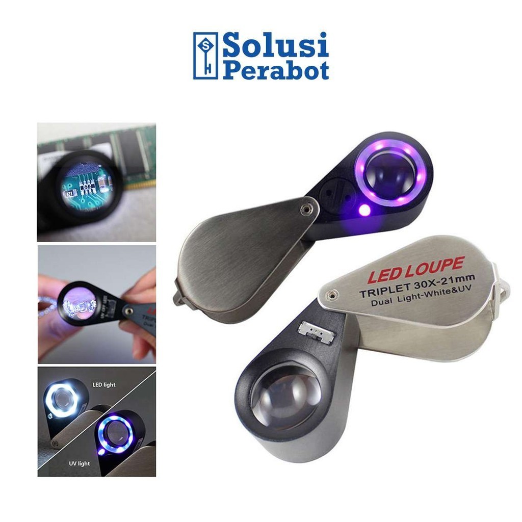 Triplet 30x-21mm AB90 SP / LED Loupe / Lup Kaca Pembesar Lipat Perhiasan Batuan Geologi Lensa