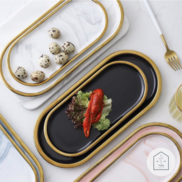 MARBLE OVAL TRAY NAMPAN TATAKAN PERHIASAN MEWAH CANTIK DEKORASI PIRING