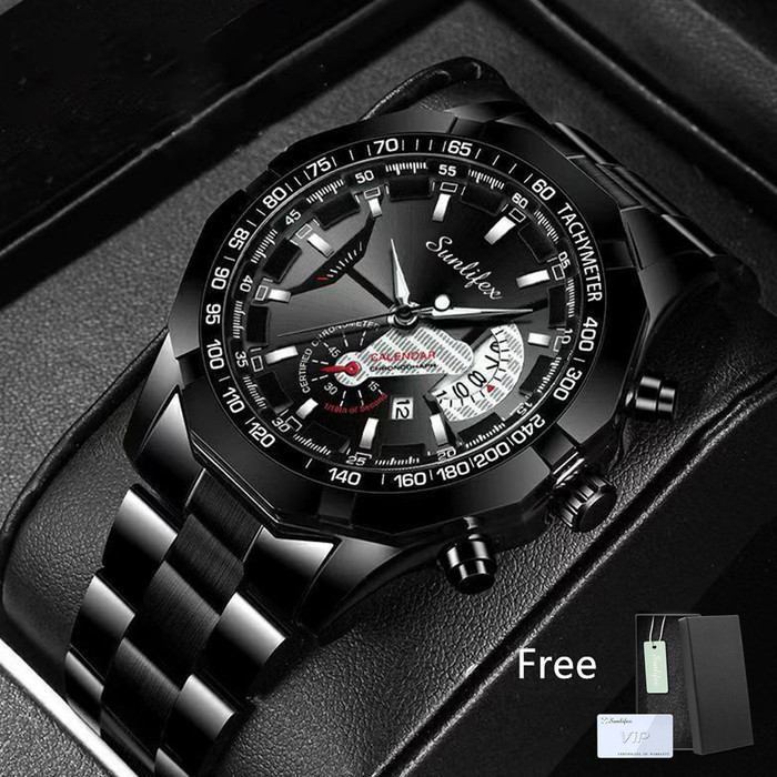 Sunlifex Jam Tangan Pria Kalender Tali Stainless Steel Ber