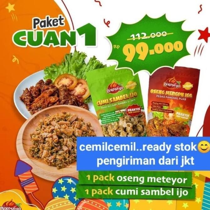 

Bolosego paket cuan1(isinya iga dan cumi sambal ijo) GM