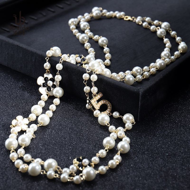 Pearl Necklace Long Fashion European and American Famous Elegant Chanel Style Chain Elegant Decorati