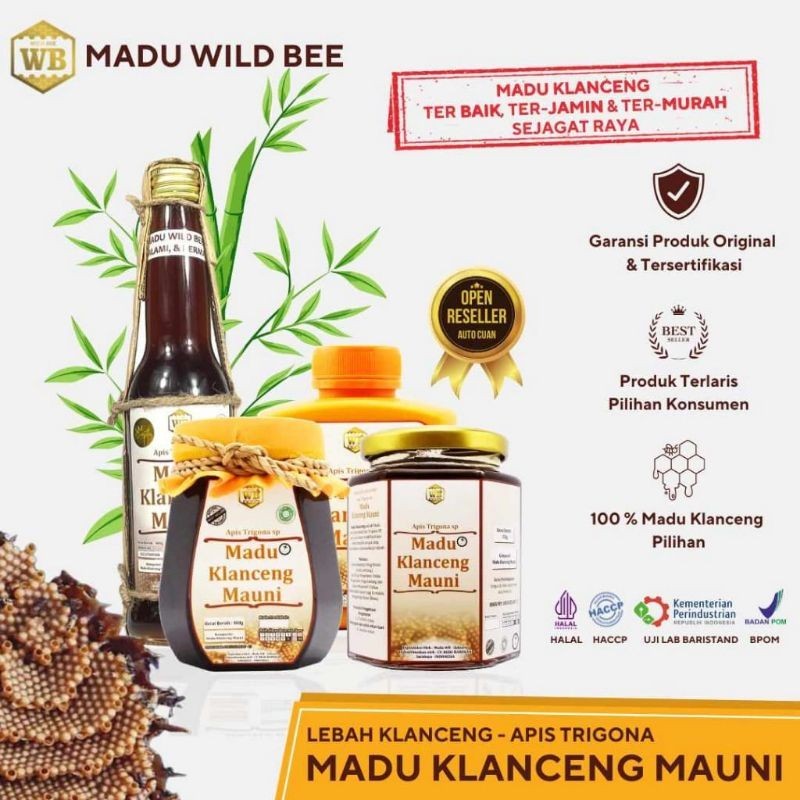 

Madu Wild Bee - Madu Klanceng Mauni - Kemasan Ekonomis / Madu asli Bergaransi