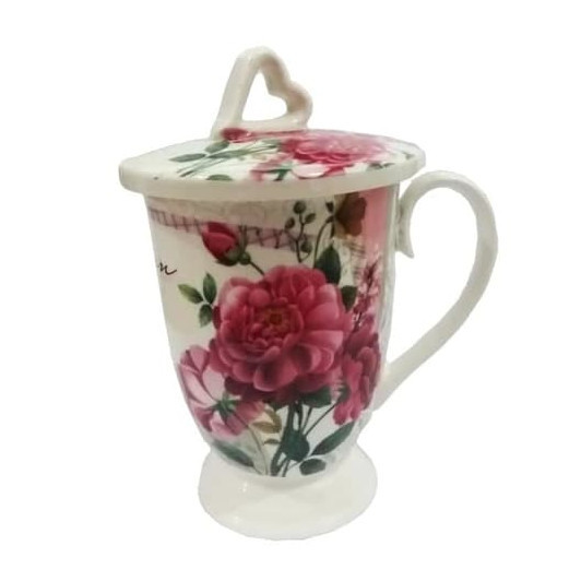 Mug Tutup Keramik Florenza motif bunga Mug shabby 2pc - SEPASANG